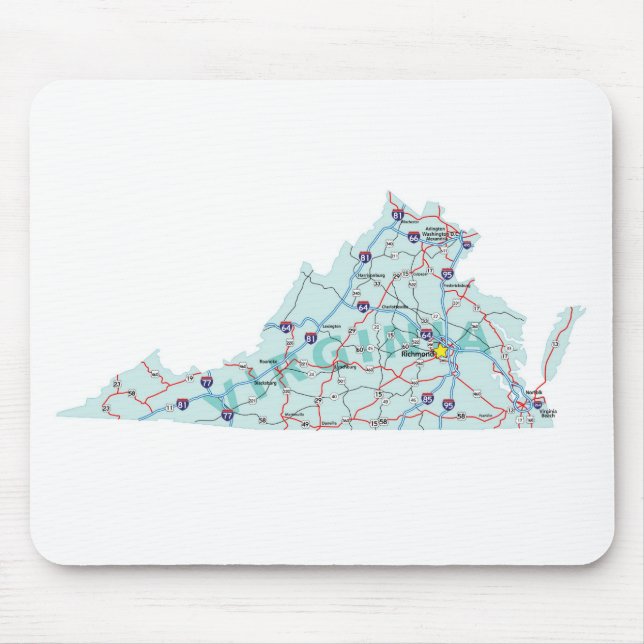 Tapis De Souris Carte de l'État de Virginie Mousepad (Devant)