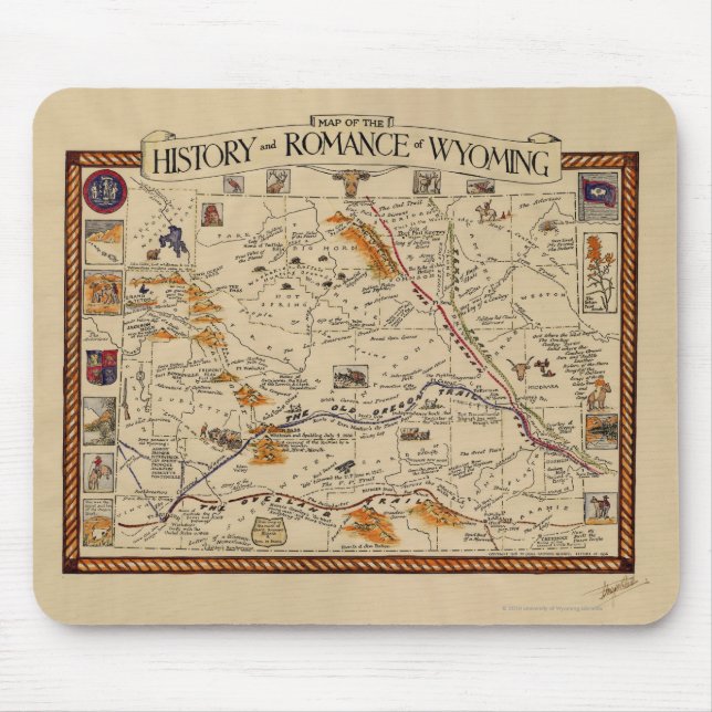 Tapis De Souris Carte de l'histoire et Romance du Wyoming (Devant)