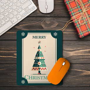Tapis De Souris Carte de Noël rétro avec design d'arbre géométriqu