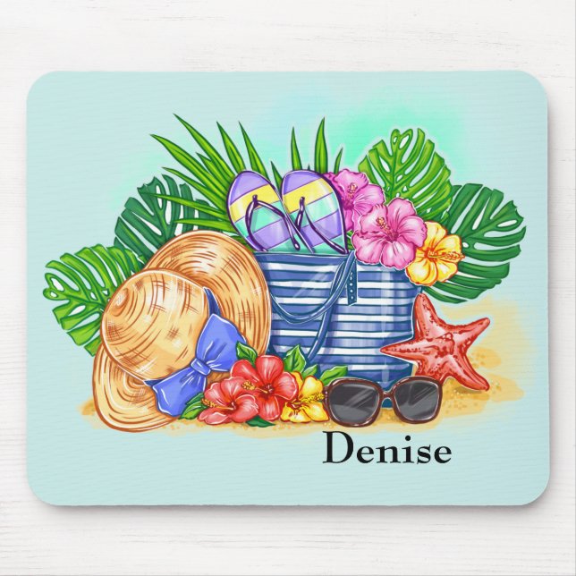 Tapis De Souris Carte de souris d'été de plage monogramme (Devant)