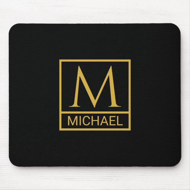 Tapis De Souris Carte de souris noire personnalisée avec initiale  (Devant)