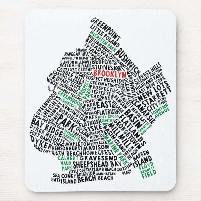 Tapis De Souris Carte de typographie de Brooklyn NYC (Devant)