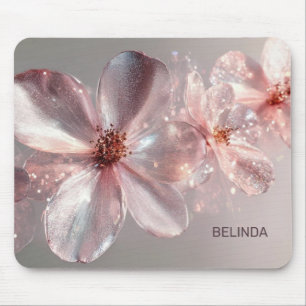 Tapis De Souris Carte de visite Fleur Métallique Brillante Rose Cl