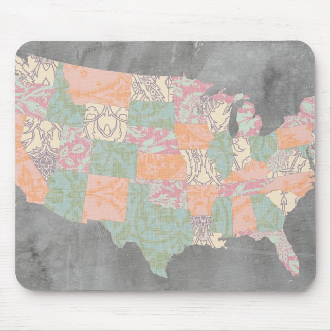 Tapis De Souris Carte des États de modèle floral (Devant)