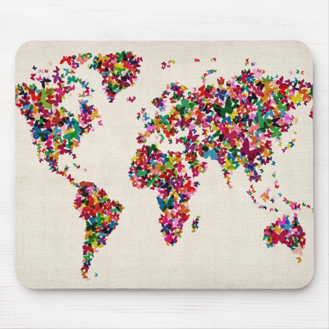 Tapis De Souris Carte des papillons de la carte du monde (Devant)