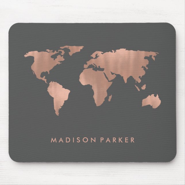 Tapis De Souris Carte d'or Rose Faux des Continents (Devant)