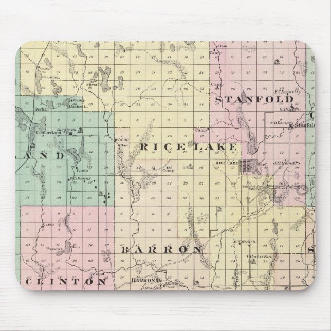 Tapis De Souris Carte du comté de Barron, État du Wisconsin (Devant)