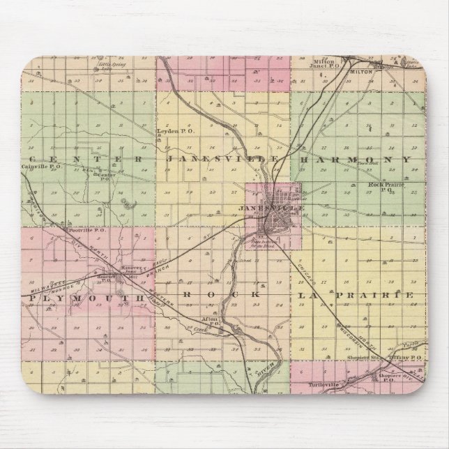 Tapis De Souris Carte du comté de Rock, État du Wisconsin (Devant)