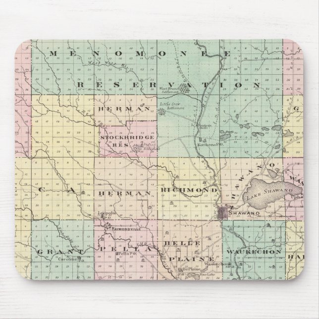 Tapis De Souris Carte du comté de Shawano, État du Wisconsin (Devant)