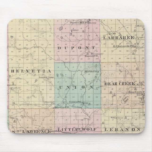 Tapis De Souris Carte du comté de Waupaca, État du Wisconsin (Devant)