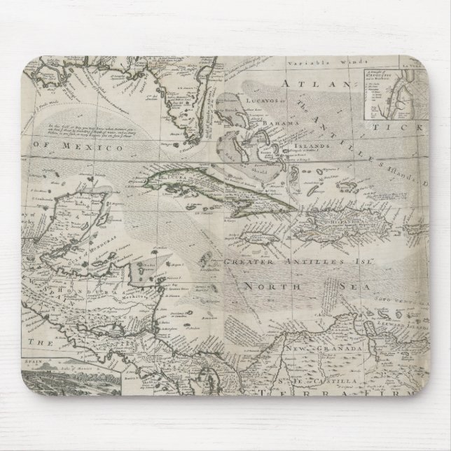 Tapis De Souris Carte du | des Caraïbes 1715 (Devant)