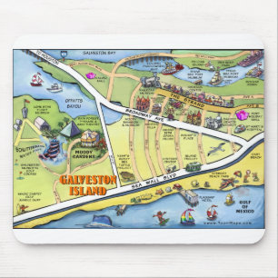Tapis De Souris Carte du dessin animé Galveston Texas