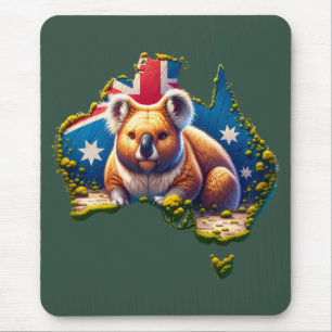 Tapis De Souris Carte du drapeau australien Koala Bear