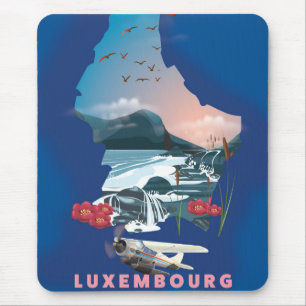 Tapis De Souris Carte du Luxembourg illustré affiche de voyage.