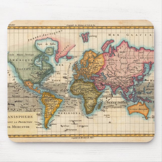 Tapis De Souris Carte du monde 1700s Antique (Devant)