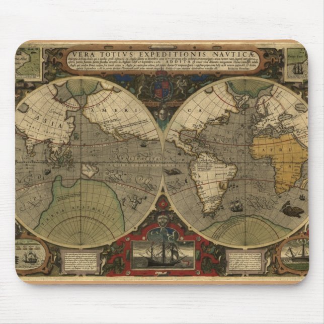 Tapis De Souris Carte du monde Hondius 1595 (Devant)