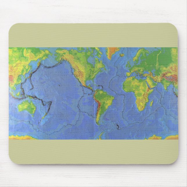 Tapis De Souris Carte du monde physique 1994 - Plaques tectoniques (Devant)