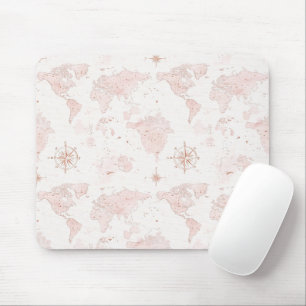 Tapis De Souris Carte du monde rose