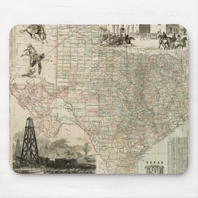 Tapis De Souris Carte du Texas aux frontières du comté (Devant)