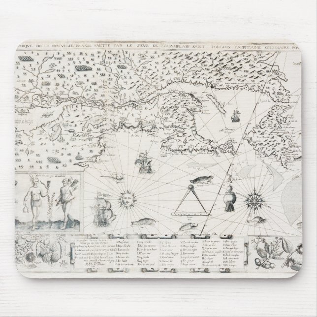 Tapis De Souris Carte Française Canada (Québec) par Champlain 1612 (Devant)