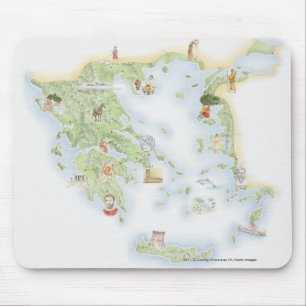 Tapis De Souris Carte illustrée de la Grèce antique