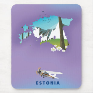 Tapis De Souris Carte illustrée de l'Estonie affiche touristique