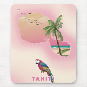 Tapis De Souris Carte illustrée de Tahiti affiche de voyage