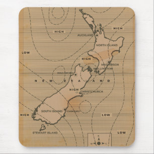Tapis De Souris Carte météo vintage de Nouvelle-Zélande