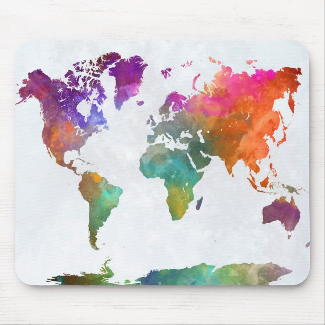 Tapis De Souris Carte Mondiale De L'Aquarelle (Devant)