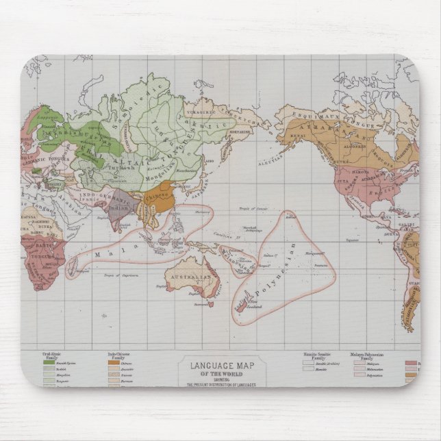 Tapis De Souris Carte montrant les langues du monde (Devant)