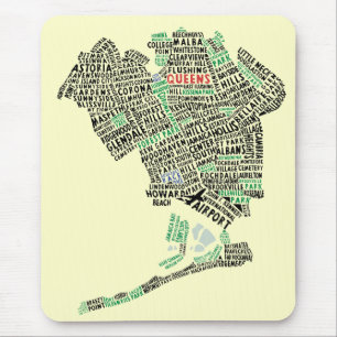 Tapis De Souris Carte Mousepad d'art des textes du Queens NY