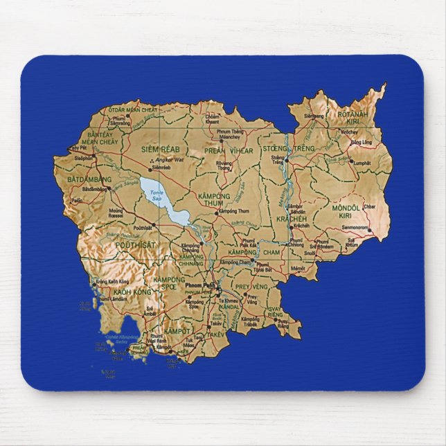 Tapis De Souris Carte Mousepad du Cambodge (Devant)