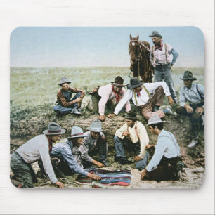 Tapis De Souris Carte postale dépeignant des cowboys jouant des
