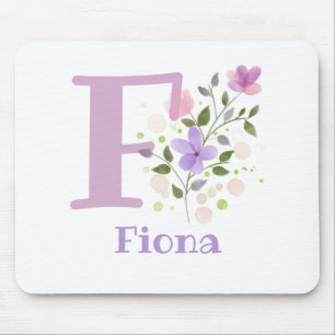 Tapis De Souris Carte Souris Initial Plus Nom & Fleurs Design