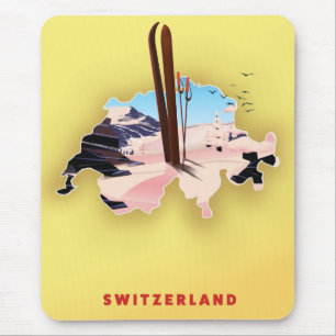 Tapis De Souris Carte Suisse poster Voyage ski.