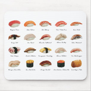 Tapis De Souris Carte Sushi Aquarelle