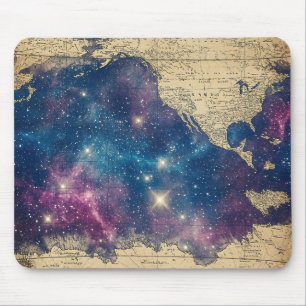 Tapis De Souris Carte vintage du monde céleste pourpre (6)