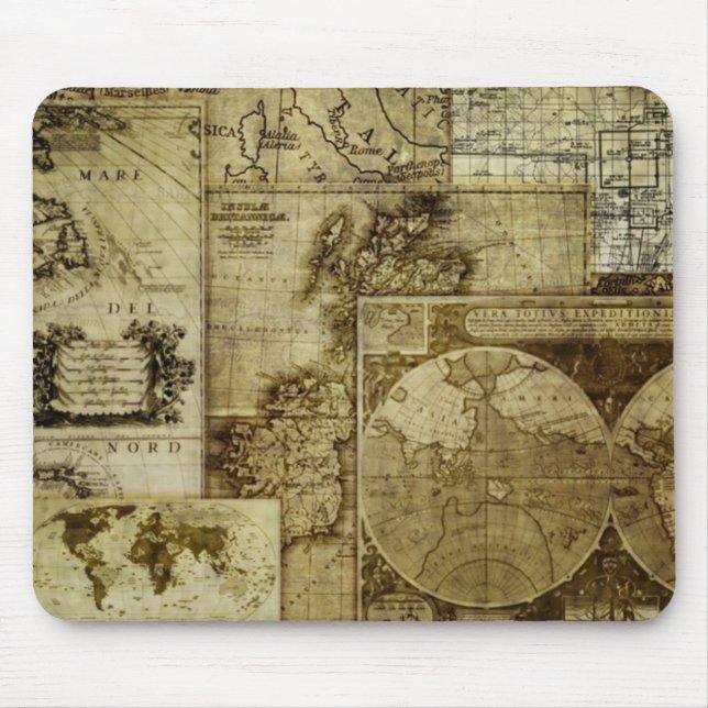 Tapis De Souris Cartes vintage vieux monde (Devant)