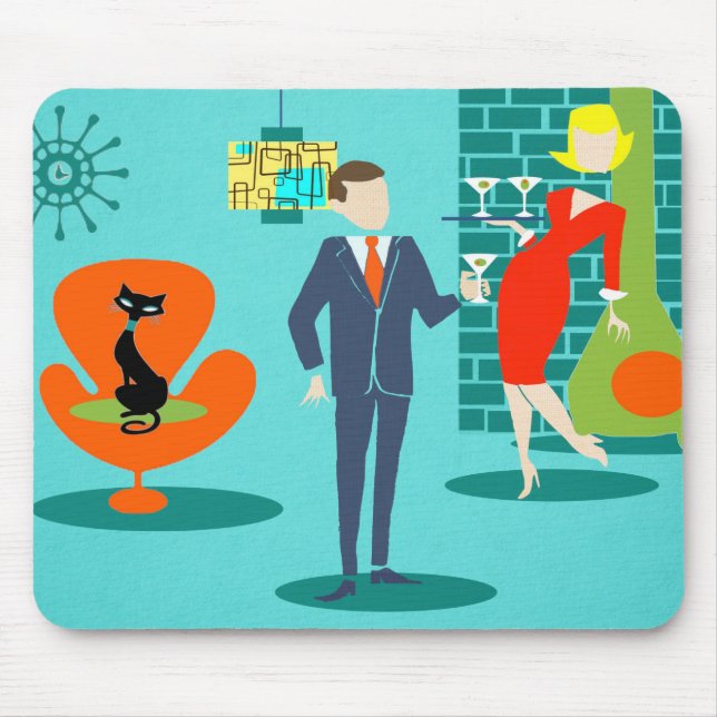Tapis De Souris Cartographie de l'âge de l'espace rétro Couple Mou (Devant)