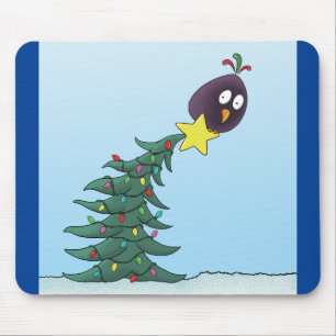 Tapis De Souris Cartographie Oiseau Noël étoile Arbre de Noël