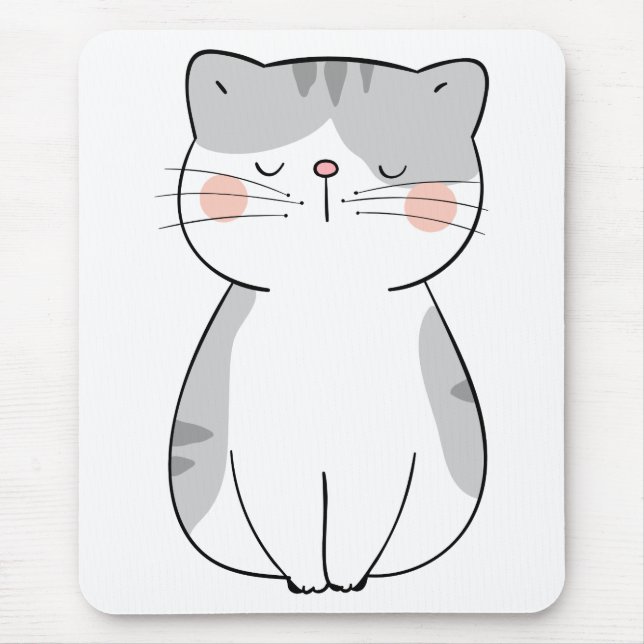 Tapis De Souris Carton Kitten Cute Grey Tiger Blanc Tabby Chat (Devant)