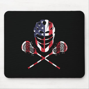 Tapis De Souris Casque Lacrosse Drapeau Américain Lax Bâtons 4ème