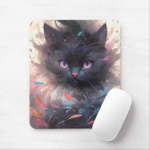 Tapis De Souris Casquette noire mystique aquarelle   Cute chat