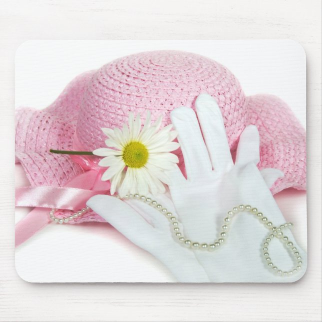 Tapis De Souris Casquette rose et gants blancs (Devant)