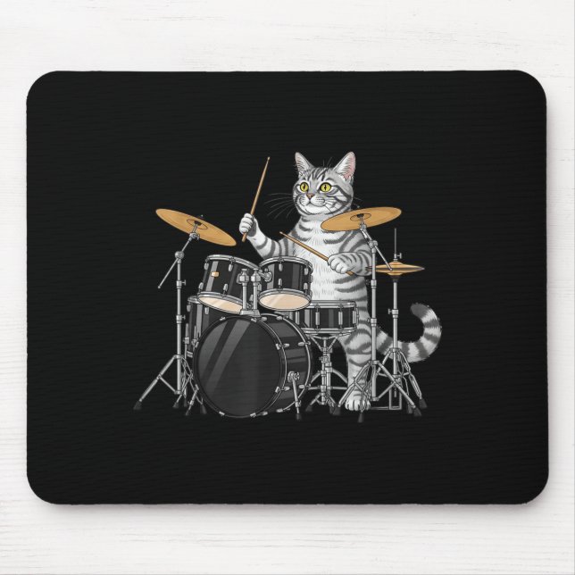 Tapis De Souris Cat Playing Drums Drumset Drumkit Drumming Drum Dr (Devant)