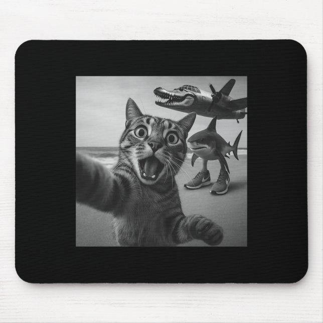 Tapis De Souris Cat Selfie Shark Crocodile Italian Brainrot Meme M (Devant)