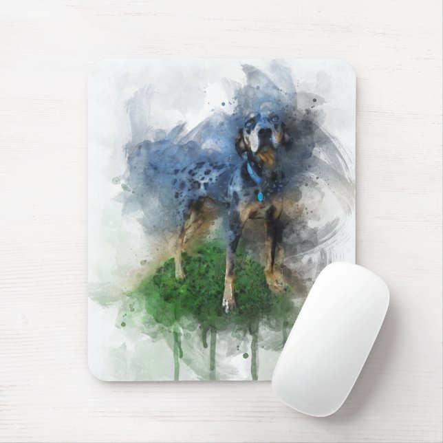 Tapis De Souris Catahoula léopard bleu en aquarelle (Avec souris)