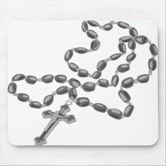 Tapis de souris catholique blanc avec rosaire noir