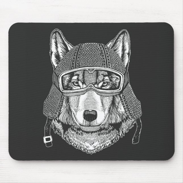 Tapis De Souris Cavalier de moto de chien de loup (Devant)