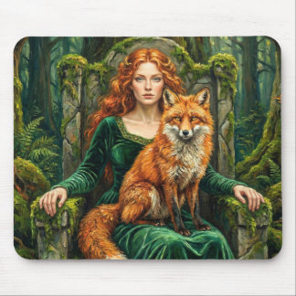 Tapis De Souris Celtic Forest Queen Red Fox Witch Fantasy Art (